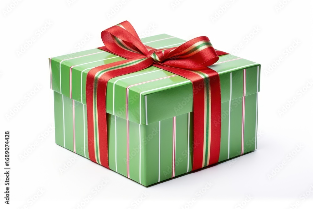Fototapeta premium Christmas giftbox green red white background.
