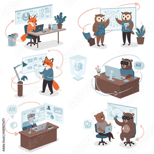 Innovating with AI and AR: A Vector Illustration of Modern Business Strategy & Digital Collaboration