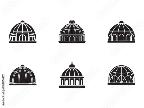 Collection of Dome Building Icons in Black Silhouette Style Architecture and Construction Design Elements Set Isolated on White Background