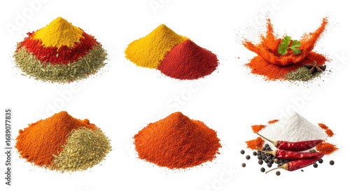 Fototapeta Naklejka Na Ścianę i Meble -  Assorted colorful spice piles isolated on transparent background