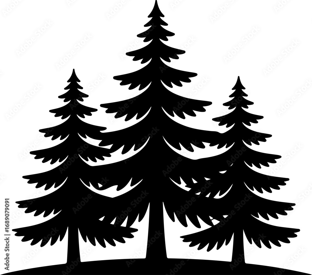 Obraz premium Three pine trees silhouette vector illustration