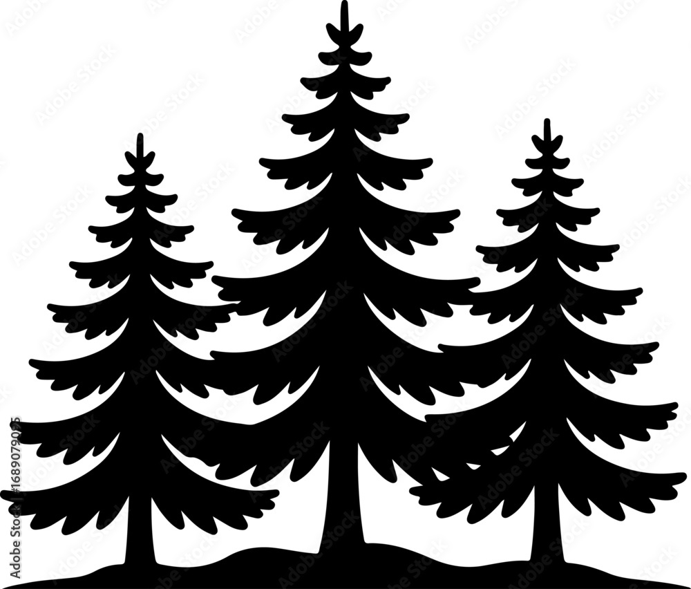 Obraz premium Three pine trees silhouette vector illustration