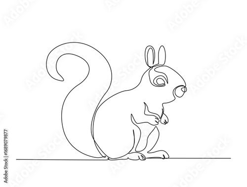 Squirrel animal in single line draw illustration. Continuous one line drawing of squirrel or chipmunk. Editable stroke.