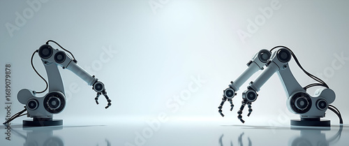 Expansive Minimalist Wallpaper Design: Autonomous Robotic Arms, Precision Engineering, Dynamic Articulation, Digital Control Systems, Innovative Automation - Modern Industrial Concept