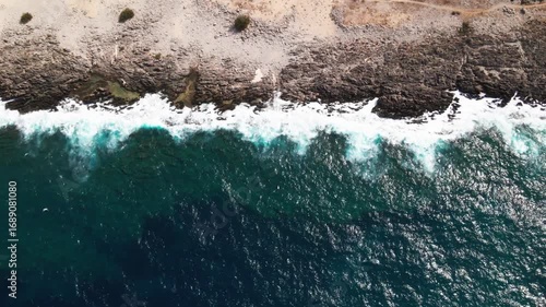 Stunning Aerial View of Perfect Sea and Waves Crashing on Rocks