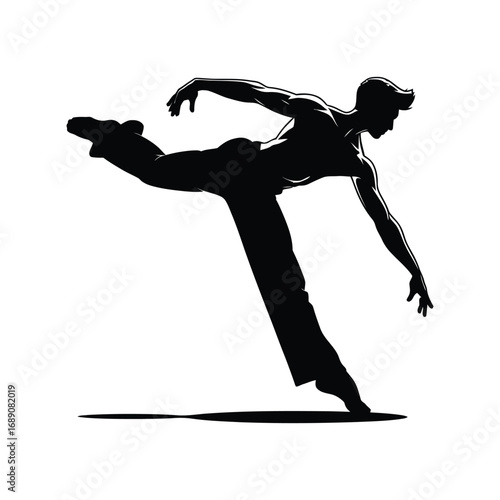 Dynamic Male Dancer Silhouette Illustration Performing a Leap with Fluid Movement and Grace