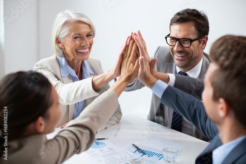 Diverse Business Team Celebrating Success with a High Five