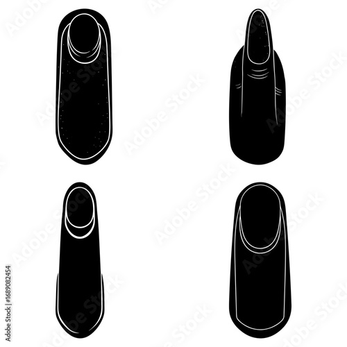 Illustration showing four different nail shapes including oval almond square and pointed nail art styles