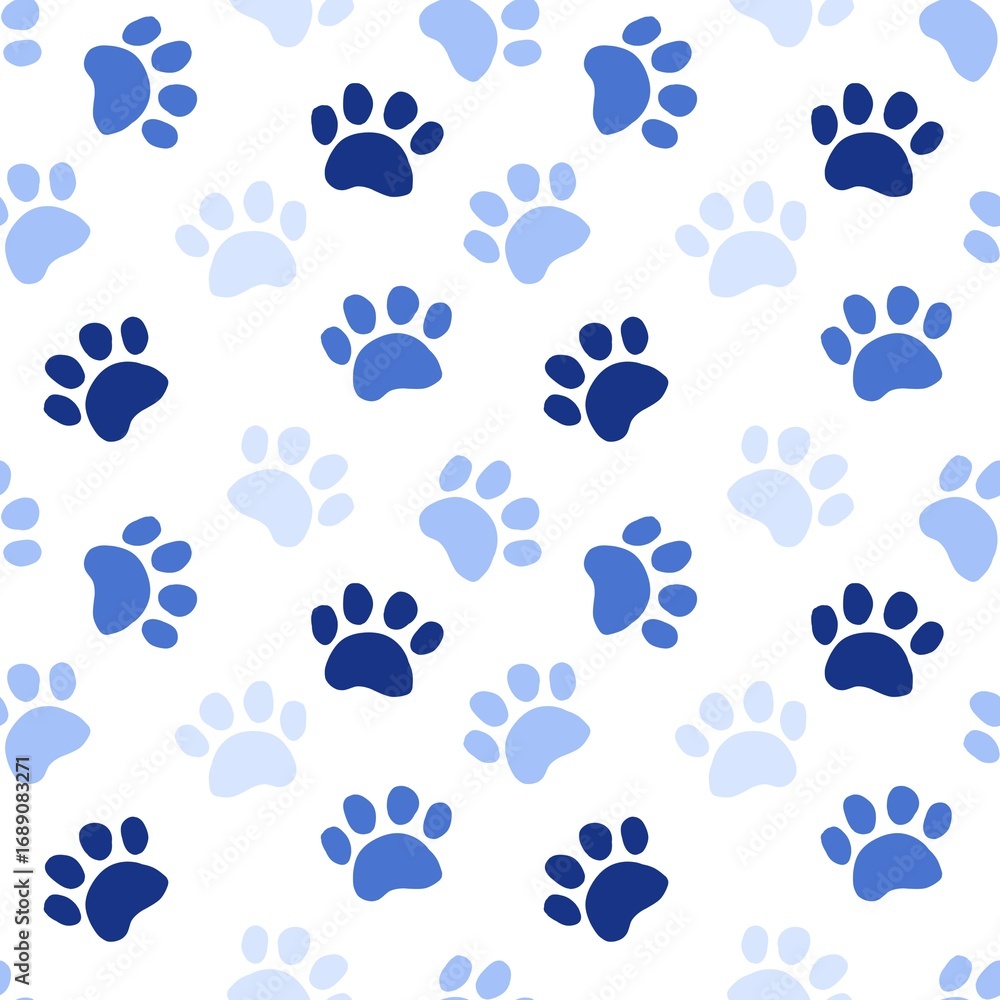 Fototapeta premium Cat or dog footprint background. Paw print doodle pattern background. Hand-drawn paw seamless pattern. Animal footprint in doodle style for pet shop design. Cute paw packaging and fabric decoration.