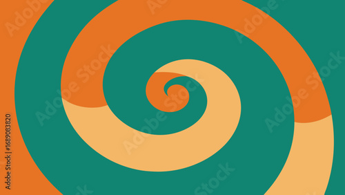 Teal and Orange Spiral Pattern with Curved Bands on a Teal Background swirl texture