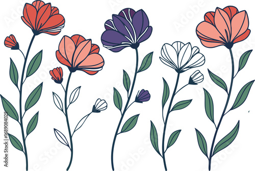 Vibrant floral arrangement with diverse color palette and classic typography