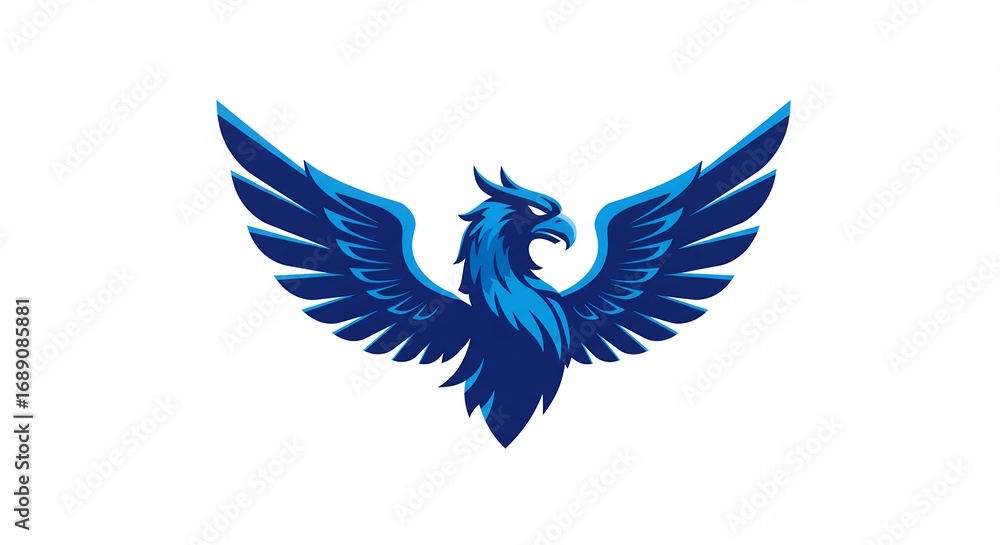 Obraz premium Stylized blue eagle vector logo with spread wings and sharp talons, concept for esport team, sports brand and gaming mascot