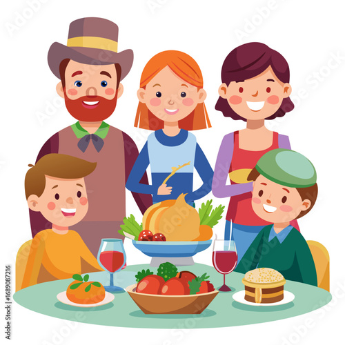 Joyful family gathering celebrating thanksgiving dinner together