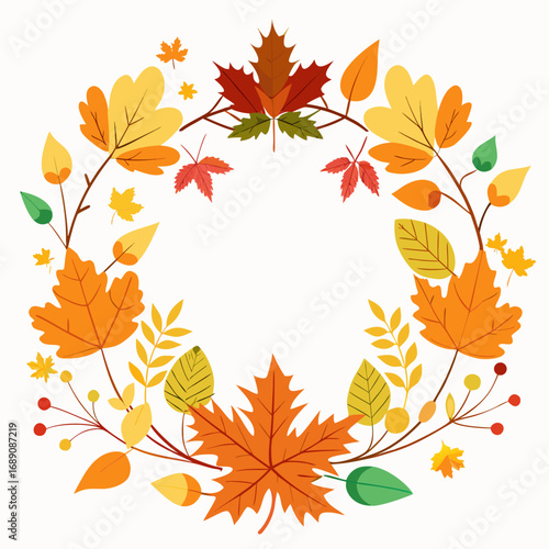 Decorative autumn leaves border design with seasonal colors for framing and decoration