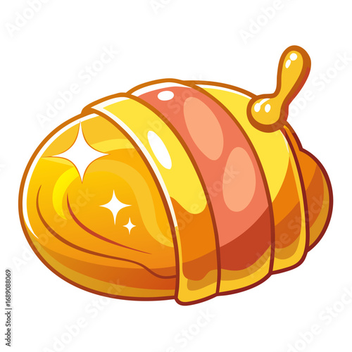 Delicious roasted ham with a shiny golden glaze on a clean white background