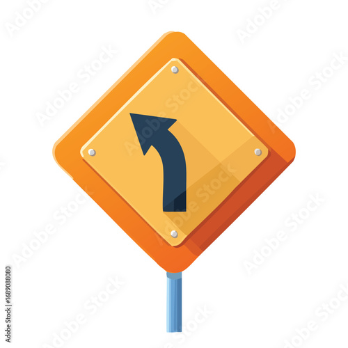 Left Curve Arrow Traffic Warning Sign – AI Generated