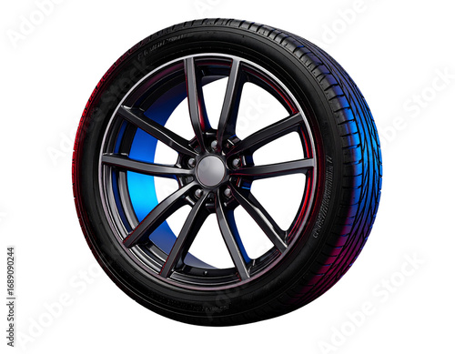 Car Tire and Alloy with Neon Reflections – Futuristic Studio Style