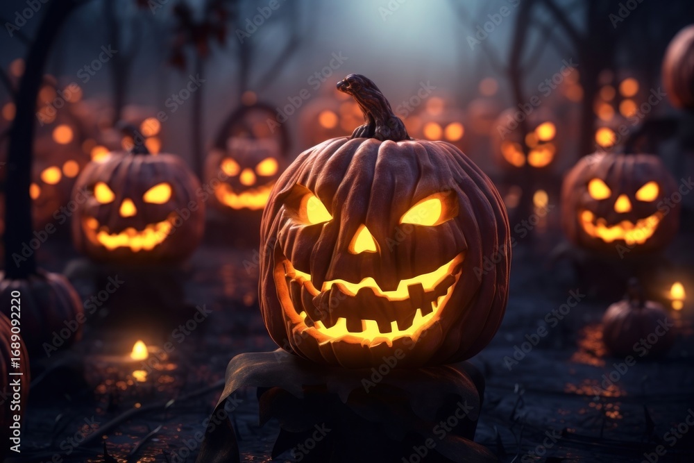 Fototapeta premium Pumpkins lantern halloween decoration glowing.