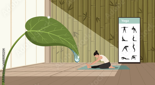 Yoga practice in a peaceful bamboo studio enhancing wellness and flexibility featuring nature