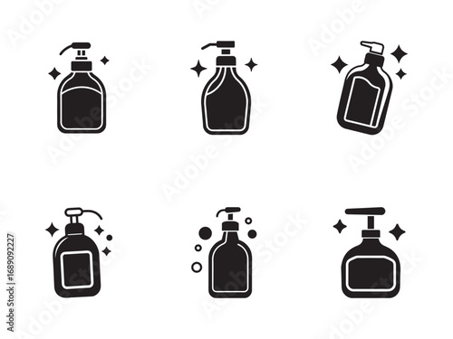 Collection of Sanitizer Dispenser Icons in Black and White for Hygiene Related Design Projects