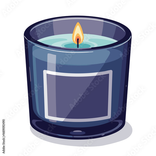 Aromatherapy candle close-up in a blue glass container  