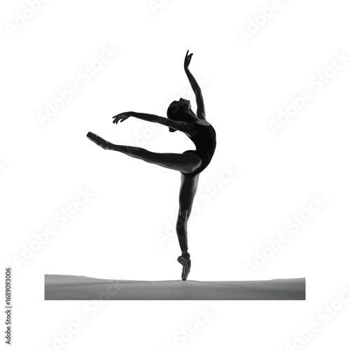 Ballet Dancer Silhouette Illustration Performing Arabesque on Stage with Graceful Pose