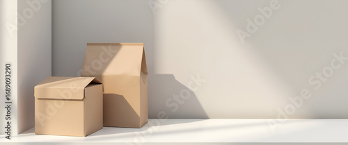 Sophisticated Packaging Mockup Displays: Clean Design, Structural Detail, Premium Material Textures for Product Promotion - Ideal for Photo Stock Concepts with Left Space