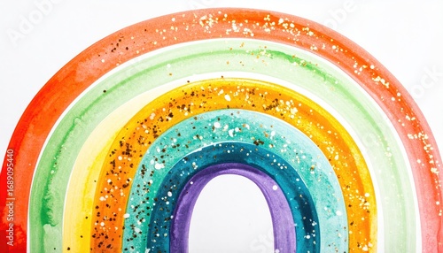 A vibrant rainbow with shimmering colors and sparkling details on white background