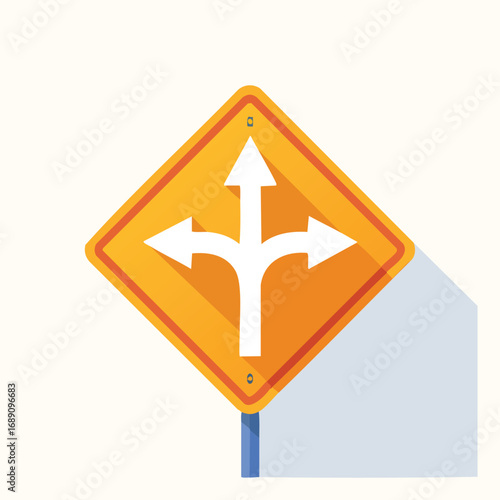 Yellow Traffic Sign with Intersection Arrows – AI Generated