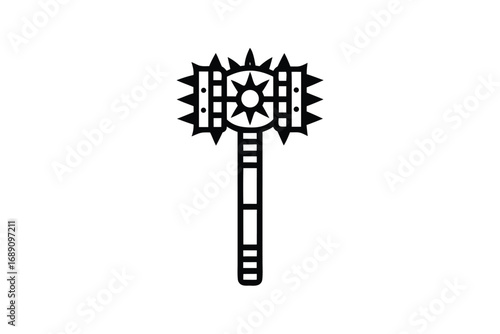 Simple Mace with Star Detail on White Background, Bold Icon