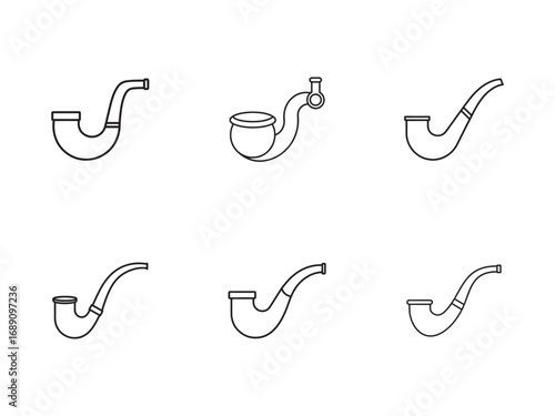 Collection of Six Classic Smoking Pipes in Minimalist Outline Style Perfect for Vector Illustration or Design Projects