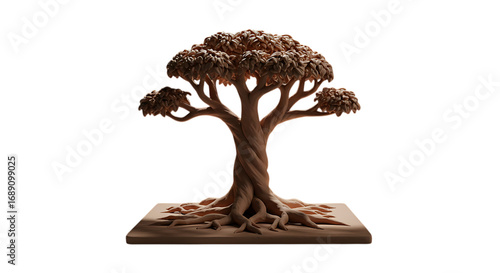 3d inner peace clay icons stylized tree with thick trunk and dense foliage isolated on transparent background