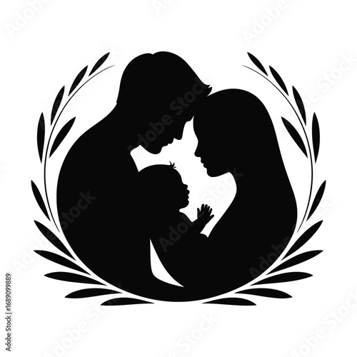 Family Silhouette Illustration with Baby and Wreath for Generational Designs