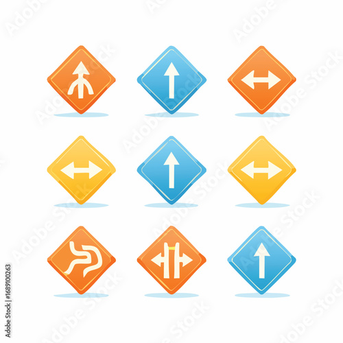 Collection of Traffic Arrow Road Signs Set – AI Generated