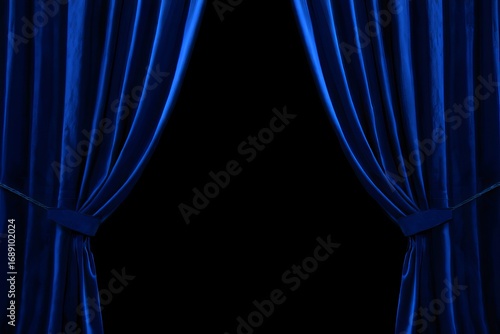 Blue Velvet Curtain Opening to Darkness - Stage Drama Background