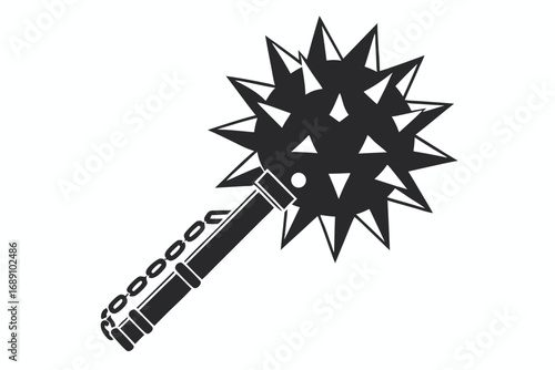 Spiked Mace with Chain Detail on a Clean White Background