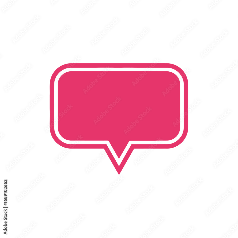A simple pink speech bubble icon with a white outline, representing communication, chat, and messages.