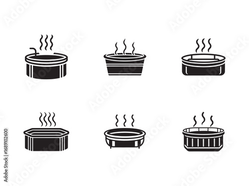Collection of various hot tub vector icons for spa and relaxation design elements in modern minimalist style
