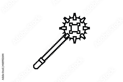 Spiked Mace with Handle Weapon Icon on White Background Art
