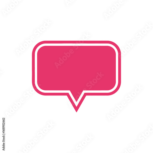 A simple pink speech bubble icon with a white outline, representing communication, chat, and messages.