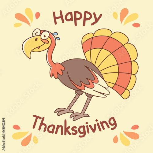 Funny cartoon turkey with googly eyes wishes happy thanksgiving to everyone this holiday season