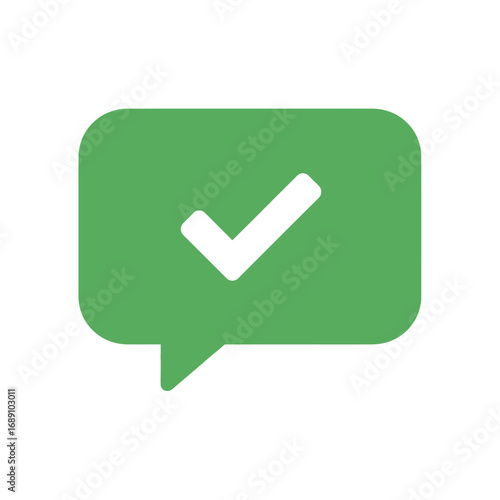 Green speech bubble with a white check mark, signifying a completed or confirmed message.