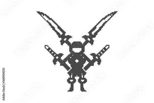 Strong Ninja with Crossed Swords, on White Background Design