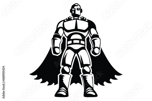 Superhero Silhouette with Cape, Standing Tall in Black and White, Design