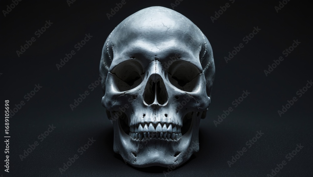 Obraz premium A human skull with dark shadows and detailed features.