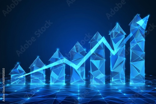 Abstract Blue Geometric Rising Arrow Chart - Business Growth Concept