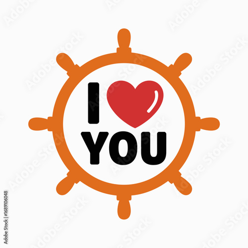 I Love You Nautical Theme Illustration with Ship Wheel and Heart Design for Valentines Day