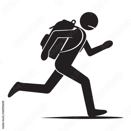 Running Stick Figure with Backpack Illustration