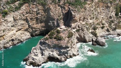 Grotta delle Colombe Aerial View, Famous Sea Cave in Sicily Italy
