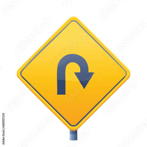 U-Turn Curve Arrow Traffic Warning Sign – AI Generated